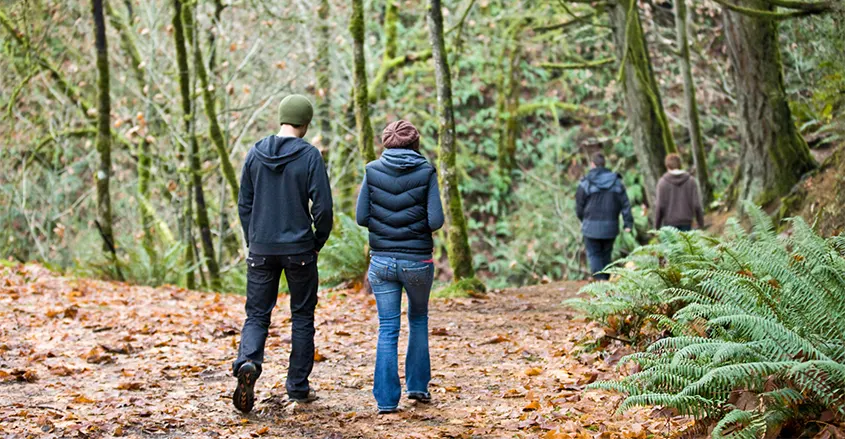 foto de gente camiando por el bosque Quiropráctica Badalona