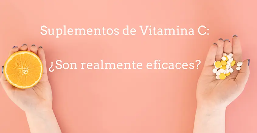 Suplementos de vitamina C imagen de una naranja y pastillas